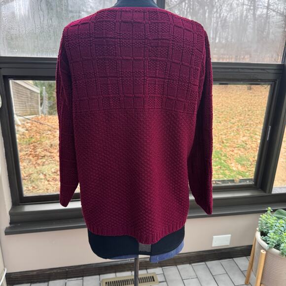 VTG Women Knit Sweater S Textured Cherry Burgundy Boxy Blouse Bobbie Brooks Fall - Picture 2 of 13